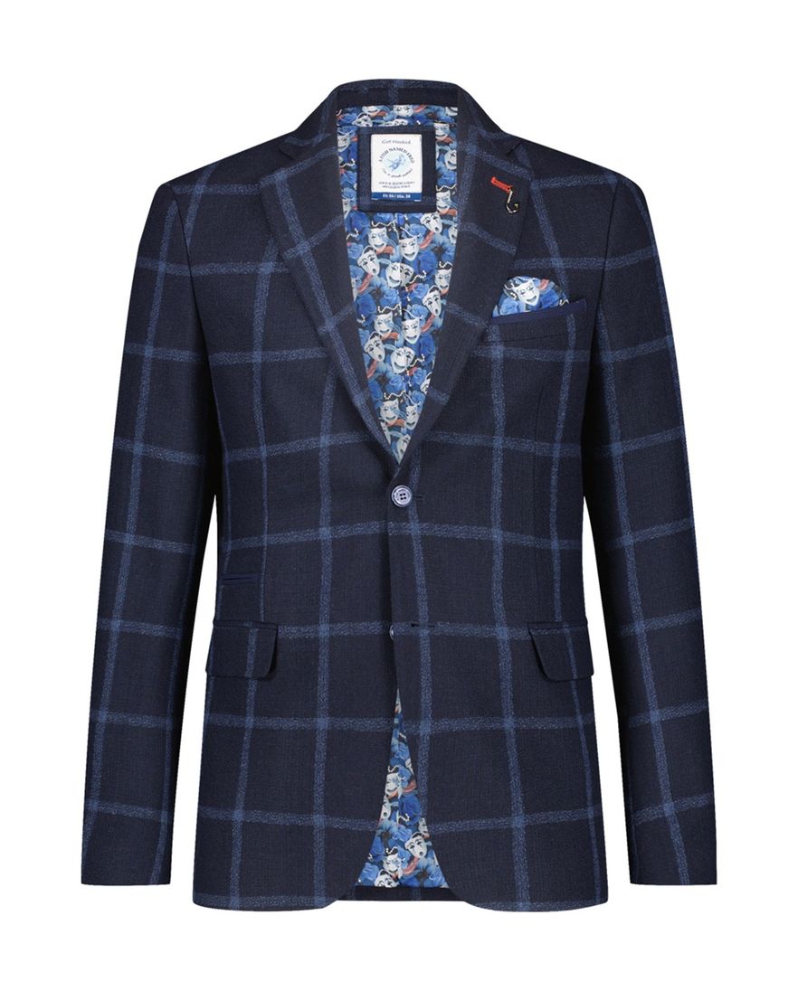 A Fish Named Fred colbert donkerblauw geruit wol slim fit