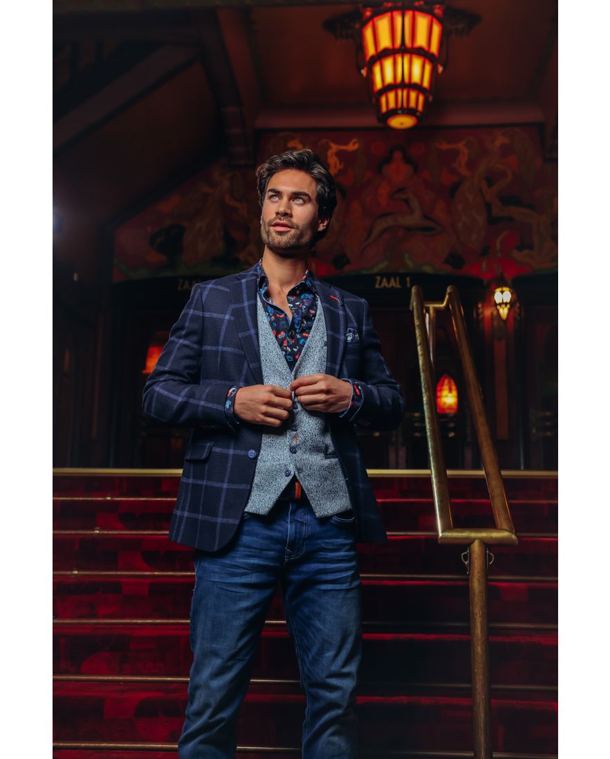 A Fish Named Fred colbert donkerblauw geruit wol slim fit