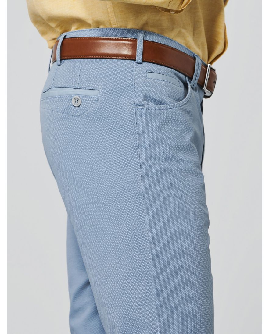 Meyer chino broek Dublin blauw effen katoen