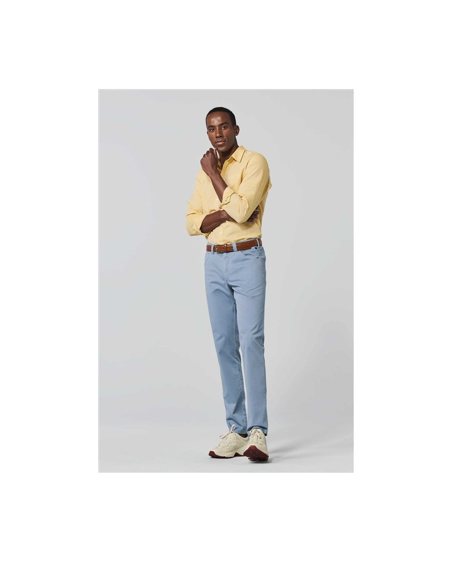 Meyer chino broek Dublin blauw effen katoen