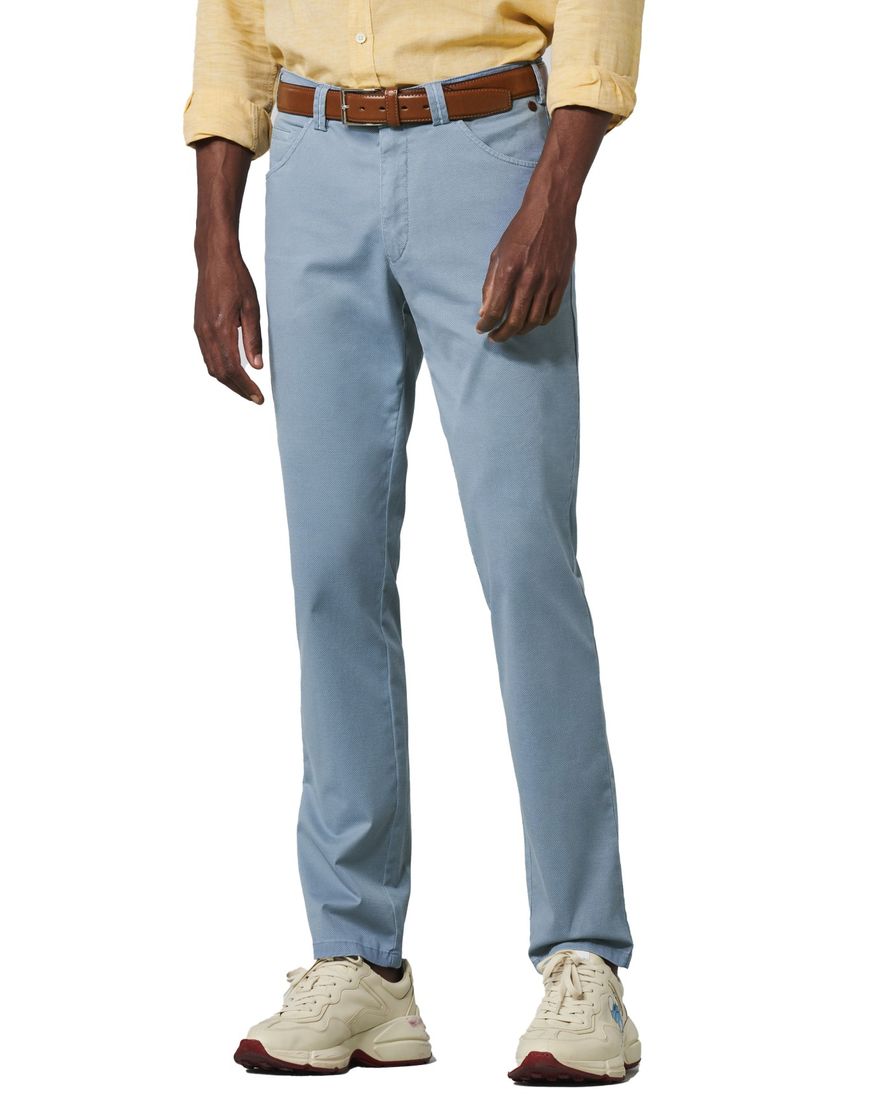 Meyer chino broek Dublin blauw effen katoen