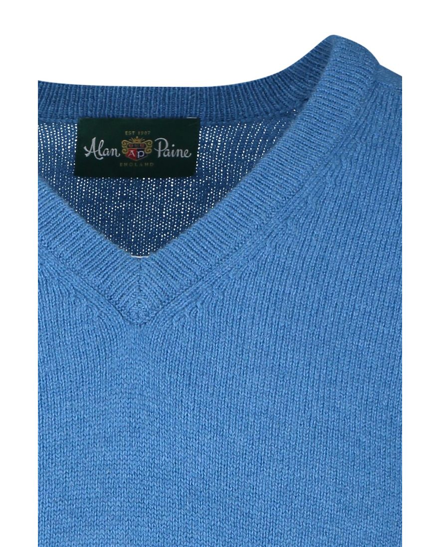 Alan Paine trui v-hals blauw lamswol effen
