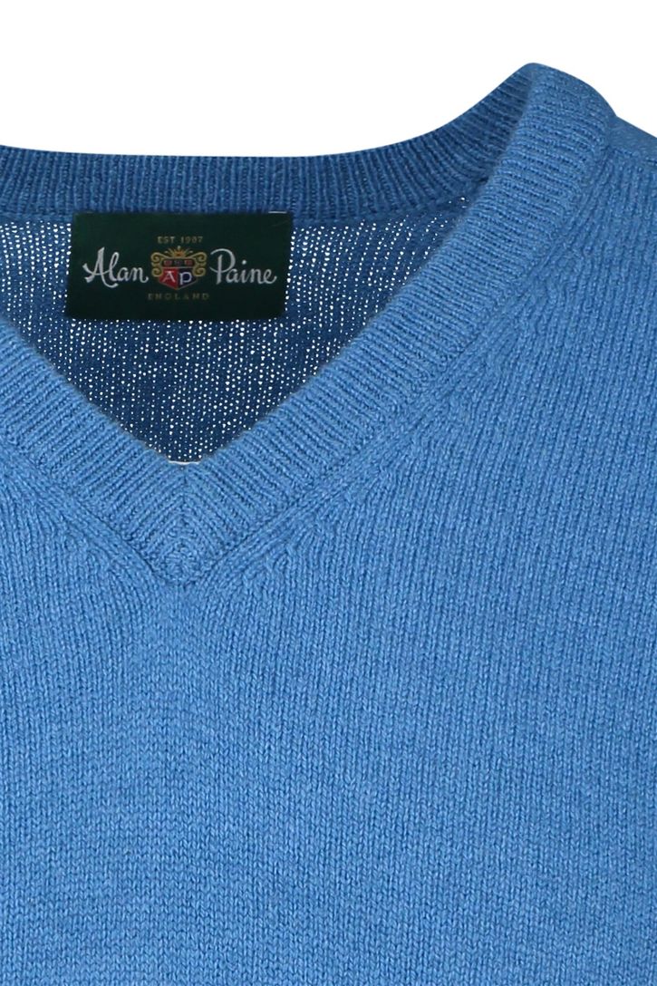 Lamswollen Alan Paine trui v-hals effen blauw