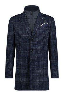 Blue Industry Blue Industry winterjas donkerblauw gemêleerd slim fit katoen borstzak