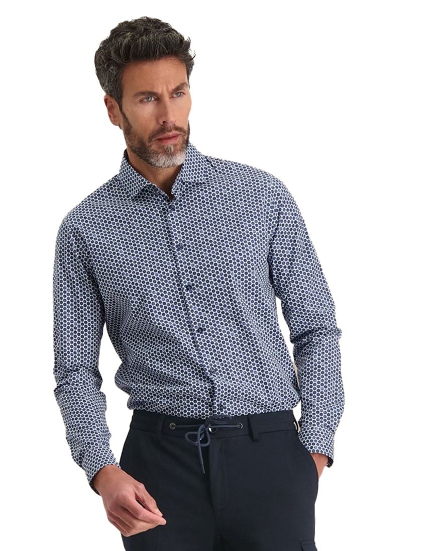 Katoenen Blue Industry casual overhemd slim fit blauw print