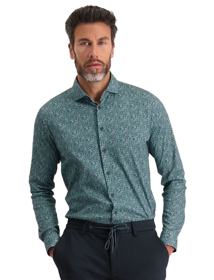 Slim fit Blue Industry casual overhemd groen geprint katoen