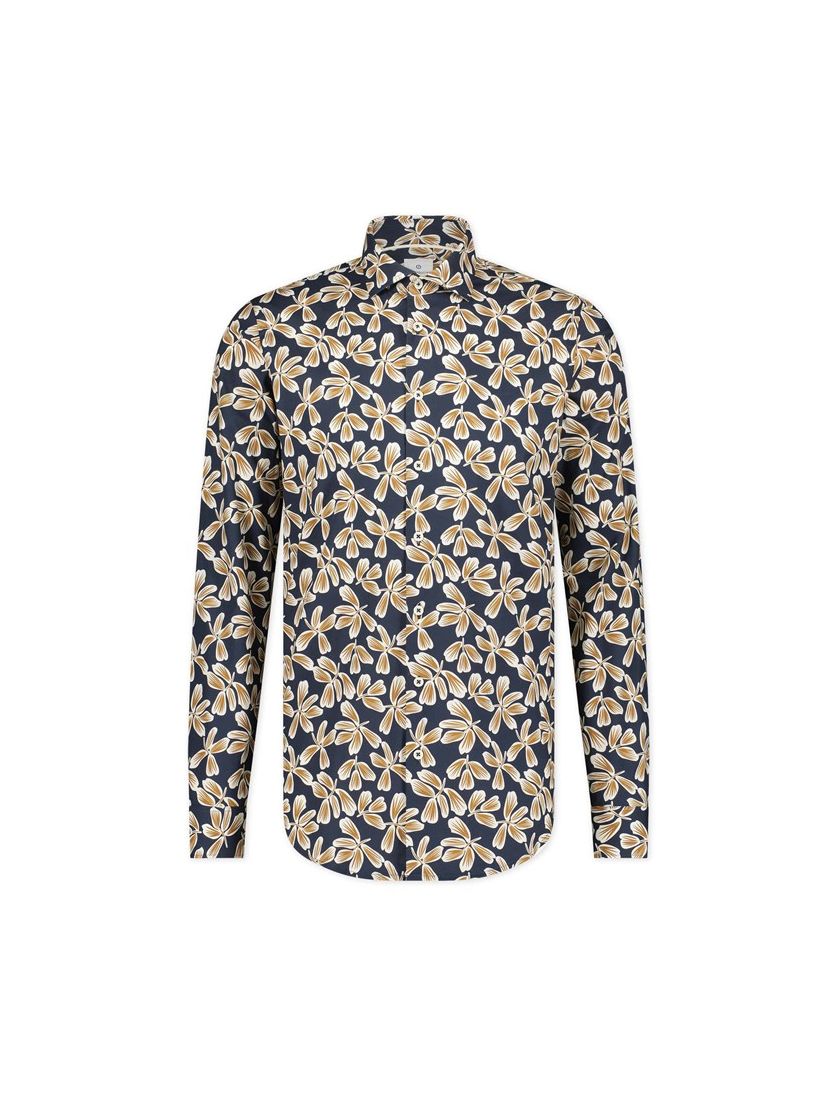 Blue Industry casual overhemd slim fit donkerblauw bloemenprint katoen