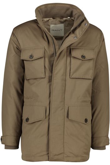 Gant Gant winterjas bruin effen rits + knoop normale fit dubbele borstzak