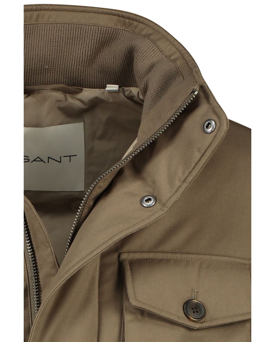Gant halflange winterjas bruin effen rits + knoop normale fit