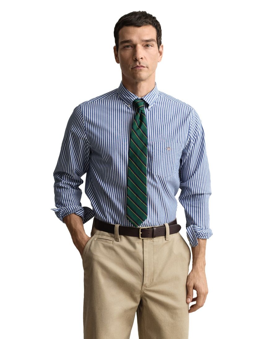 Gant casual gestreept overhemd normale fit blauw katoen