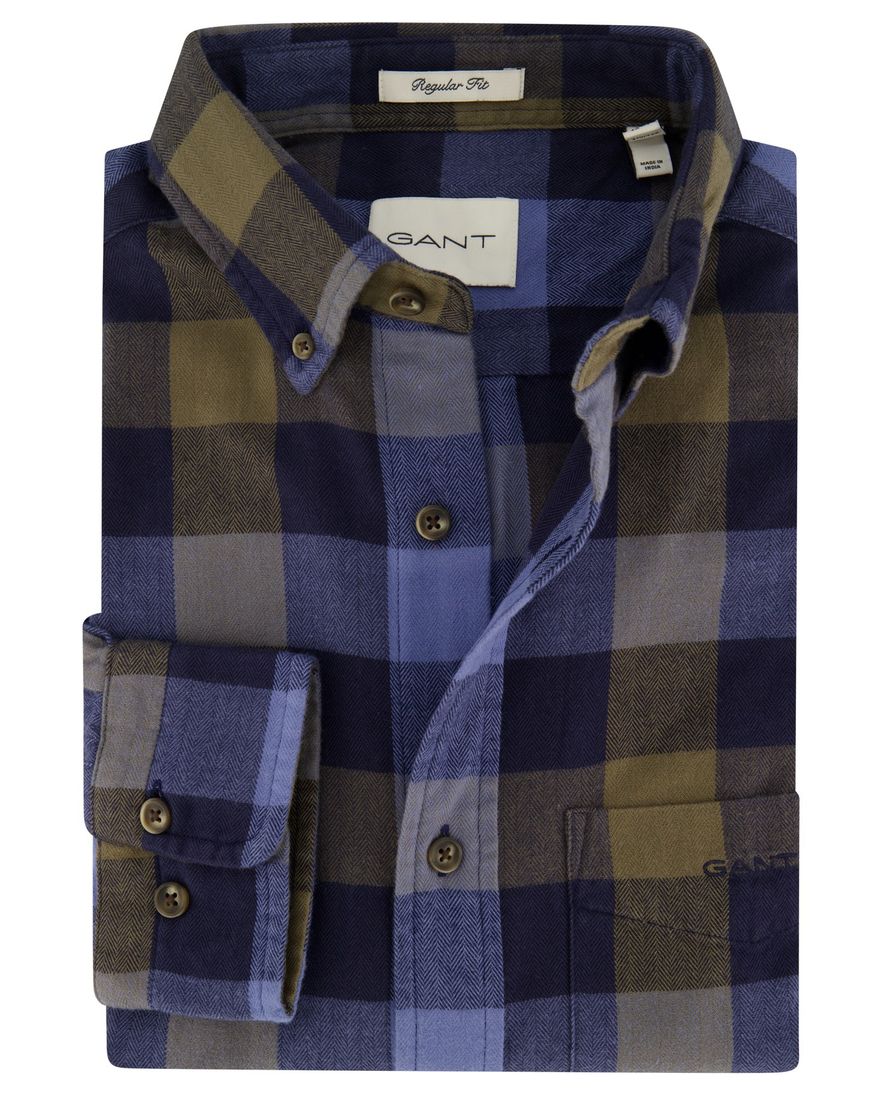 Gant casual overhemd regular fit blauw geruit katoen