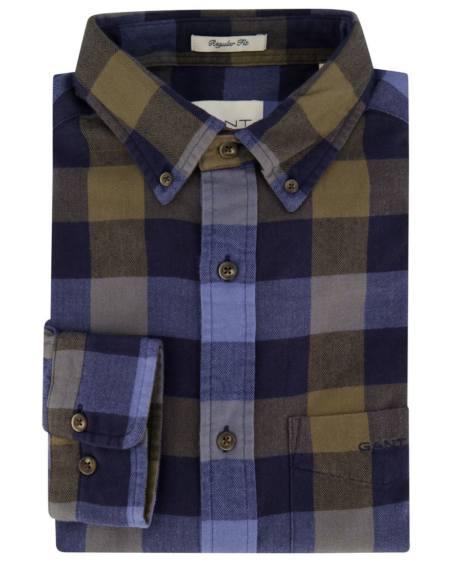 Gant casual overhemd regular fit blauw geruit katoen