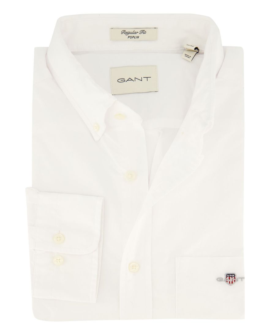 Overhemd Gant casual Regular Fit normale fit wit effen