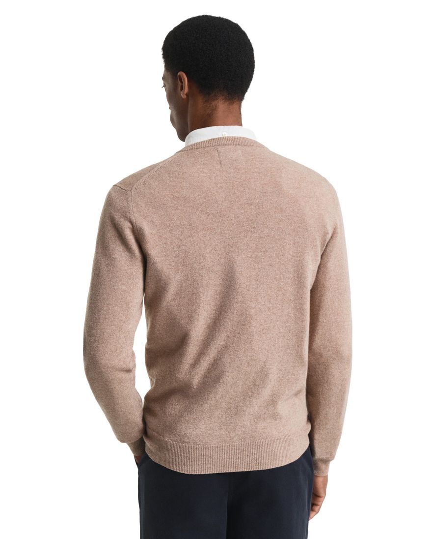 Gant trui v-hals beige effen lamswol met logo