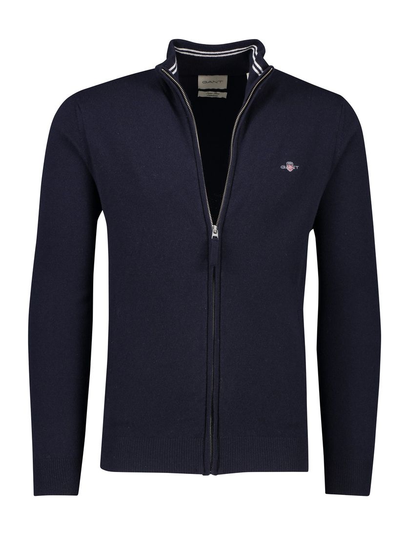 Gant vest opstaande kraag donkerblauw met rits