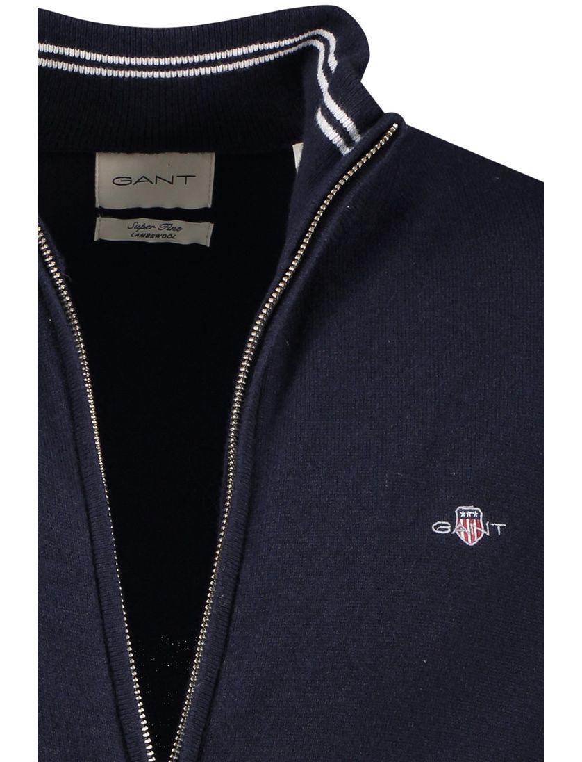 Gant vest opstaande kraag donkerblauw met rits