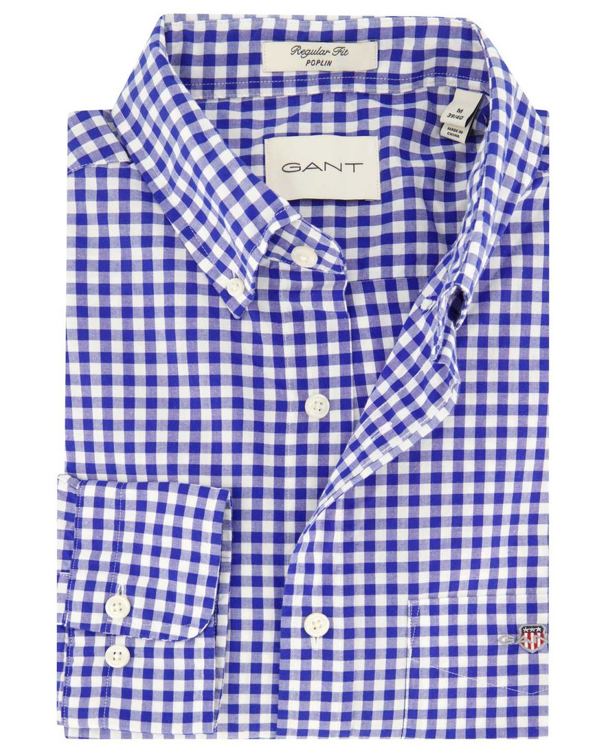 Gant casual geruit overhemd normale fit blauw katoen