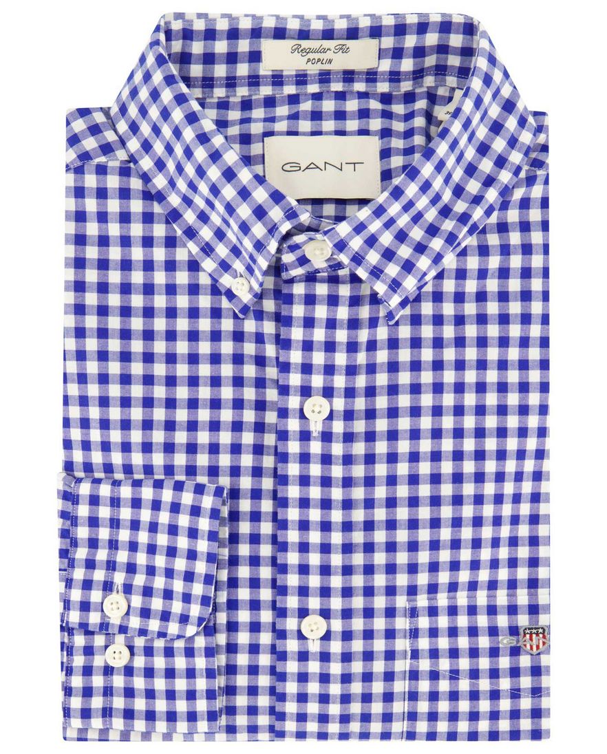 Gant casual geruit overhemd normale fit blauw katoen