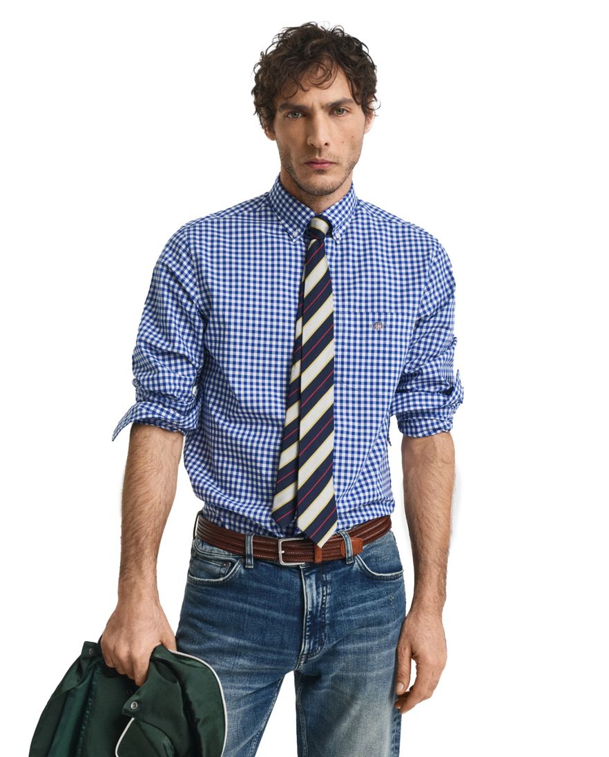 Gant casual geruit overhemd normale fit blauw katoen