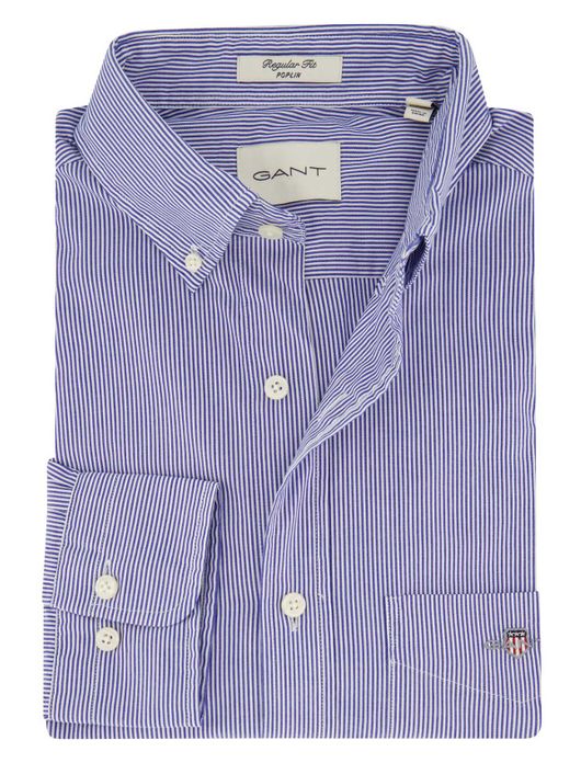 Gant Poplin overhemd blauw wit gestreept borstzak