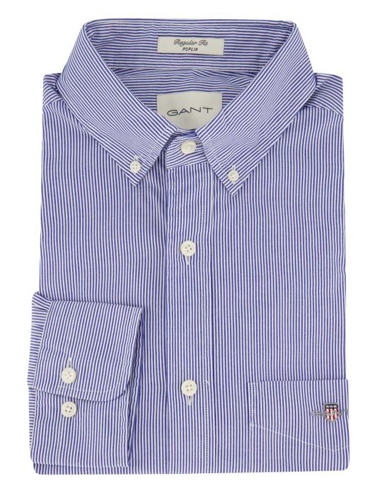 Gant Poplin overhemd blauw wit gestreept borstzak