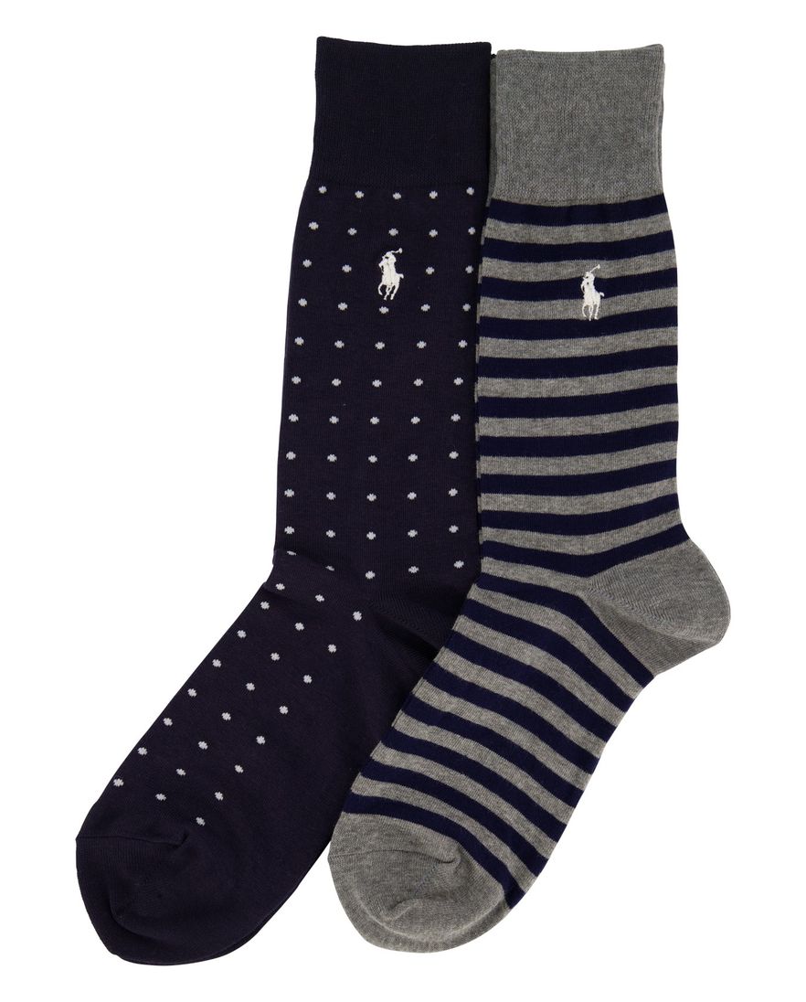 Polo Ralph Lauren sokken donkerblauw strepen stippen 2-pack