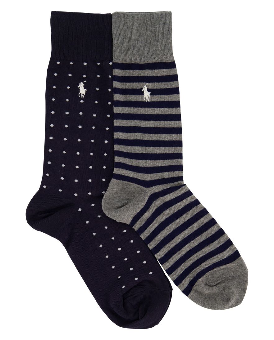 Polo Ralph Lauren sokken donkerblauw strepen stippen 2-pack