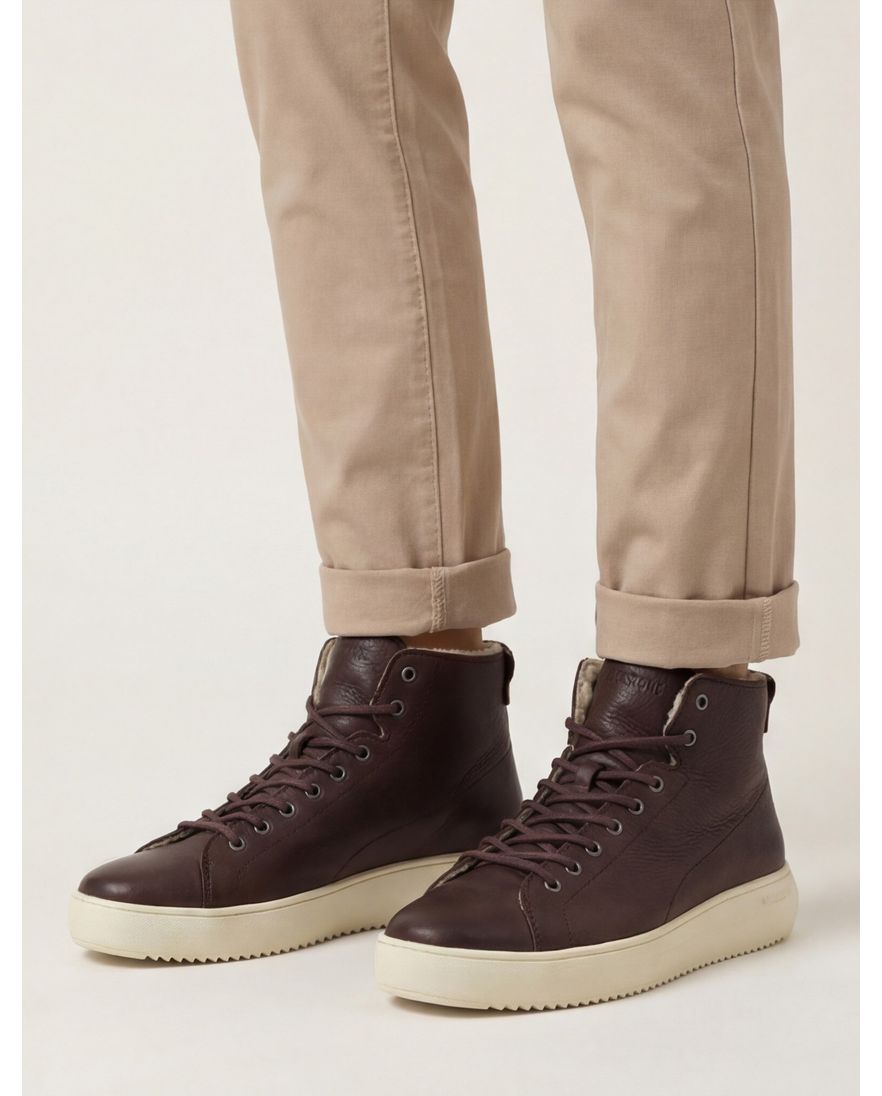 Blackstone sneakers donkerbruin effen leer