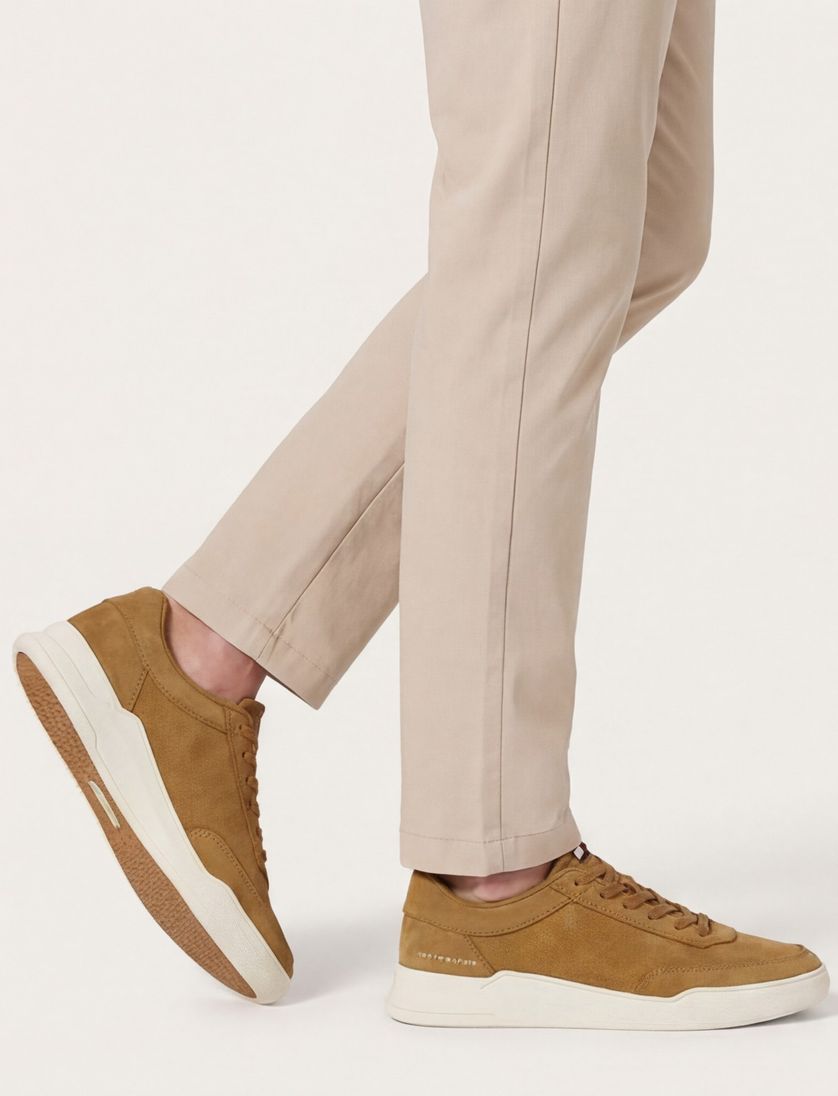 Tommy Hilfiger sneakers camel effen leer met veters