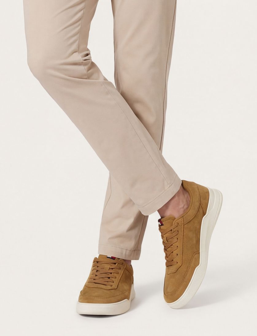 Tommy Hilfiger sneakers camel effen leer met veters