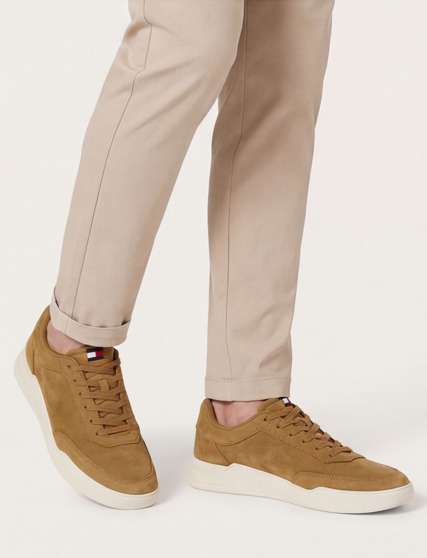 Tommy Hilfiger sneakers camel effen leer met veters