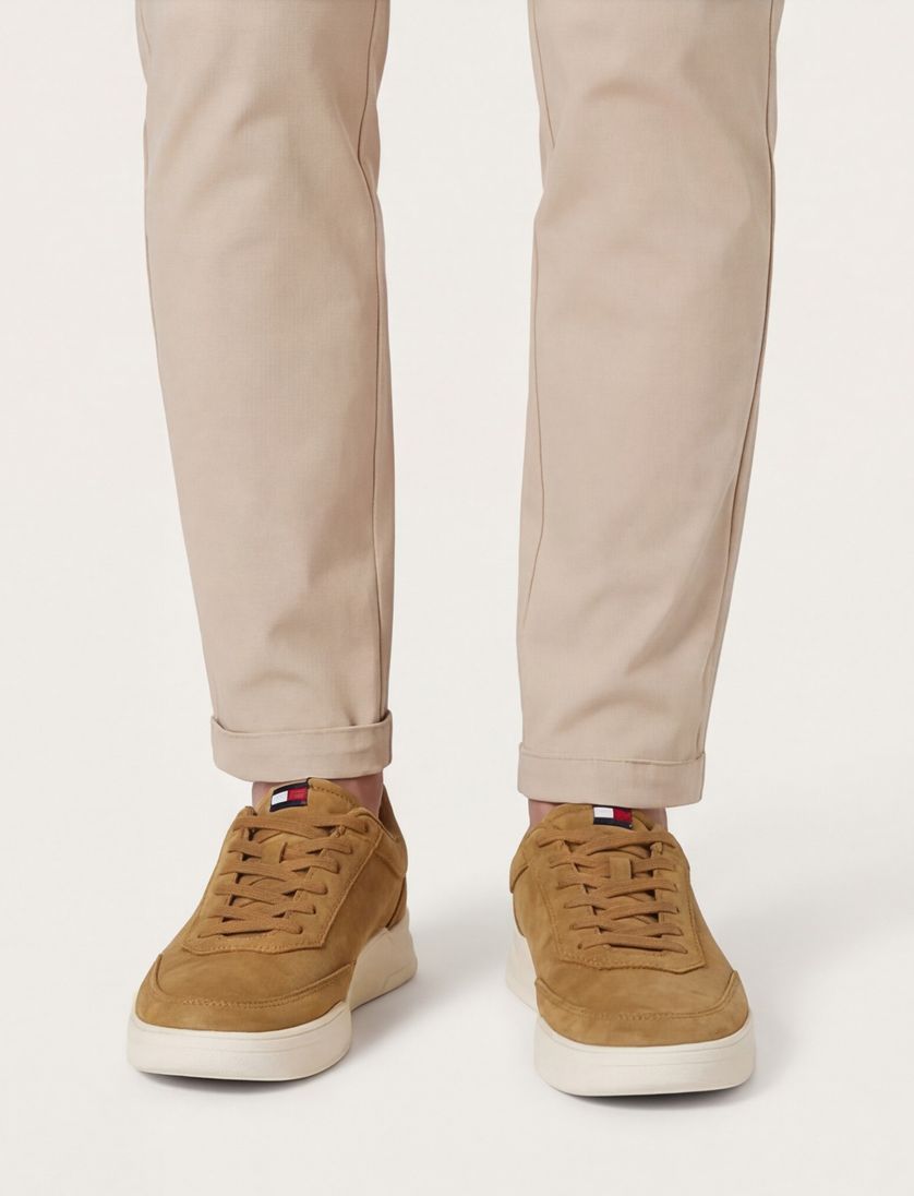 Tommy Hilfiger sneakers camel effen leer met veters