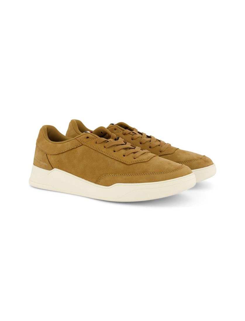 Tommy Hilfiger sneakers camel effen leer met veters