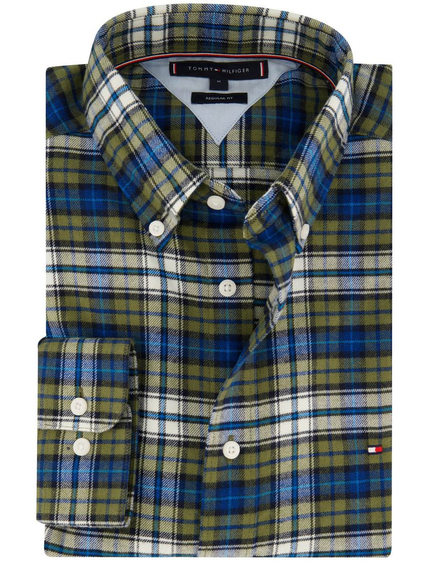 Tommy Hilfiger overhemd regular fit katoen blauw groen geruit