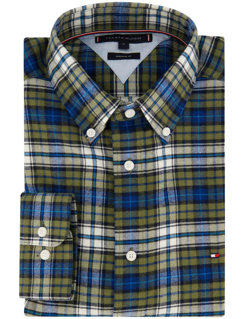 Tommy Hilfiger overhemd regular fit katoen blauw groen geruit