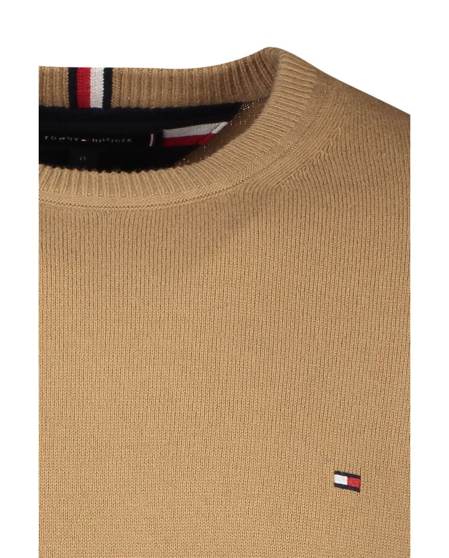 Trui Tommy Hilfiger ronde hals beige effen katoen