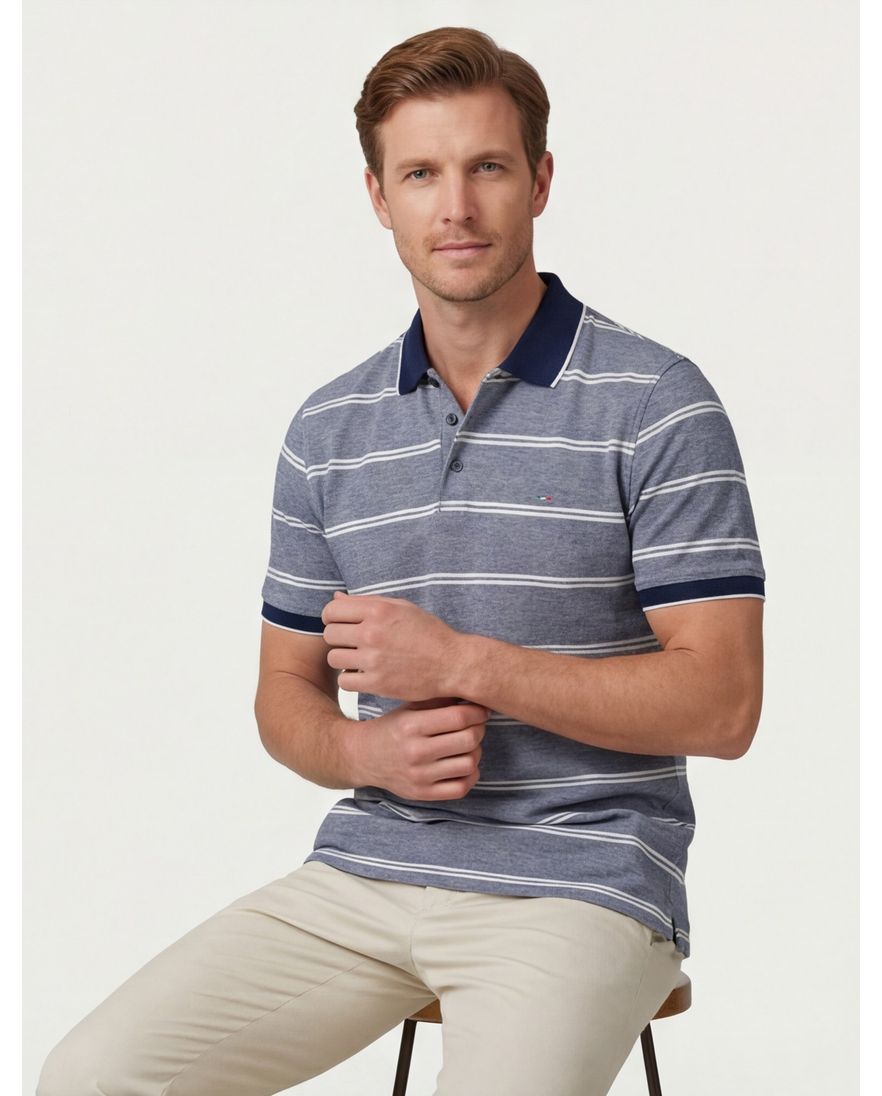 Portofino polo blauw gestreept katoen