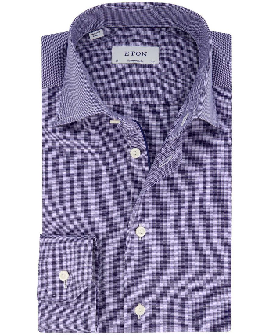 Eton overhemd blauw geruit katoen