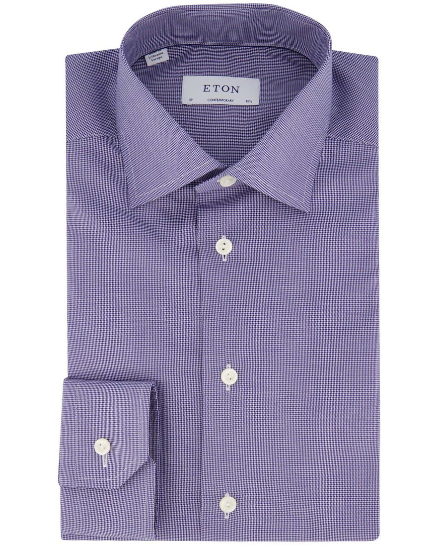 Eton overhemd blauw geruit katoen