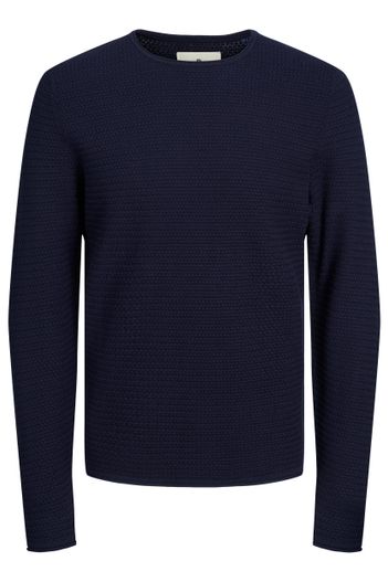 Jack & Jones trui Jack & Jones ronde hals donkerblauw effen katoen