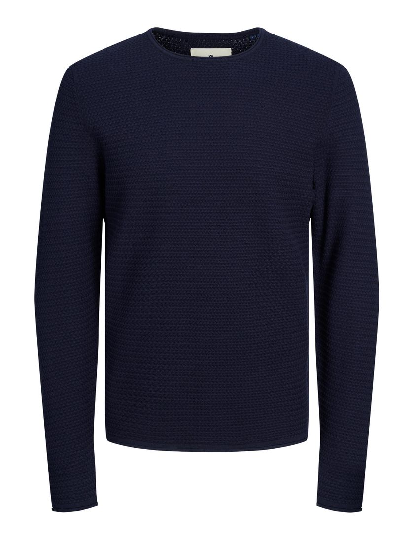 trui Jack & Jones ronde hals donkerblauw effen katoen