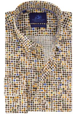 Eden Valley Eden Valley ml7 overhemd modern fit bruin/geel geprint katoen