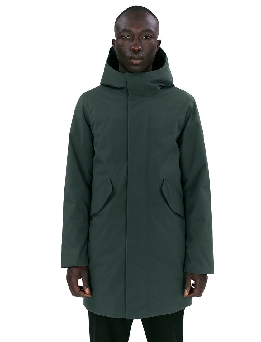 Groene winterjas Elvine Hjalmar effen rits + knoop normale fit