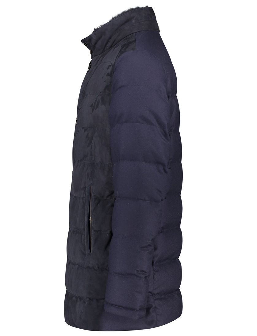 Leren Gimos winterjas donkerblauw rits + knoop normale fit