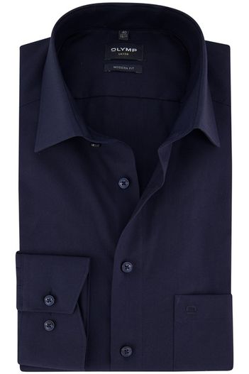 Olymp Olymp zakelijk overhemd Luxor Modern Fit navy effen katoen