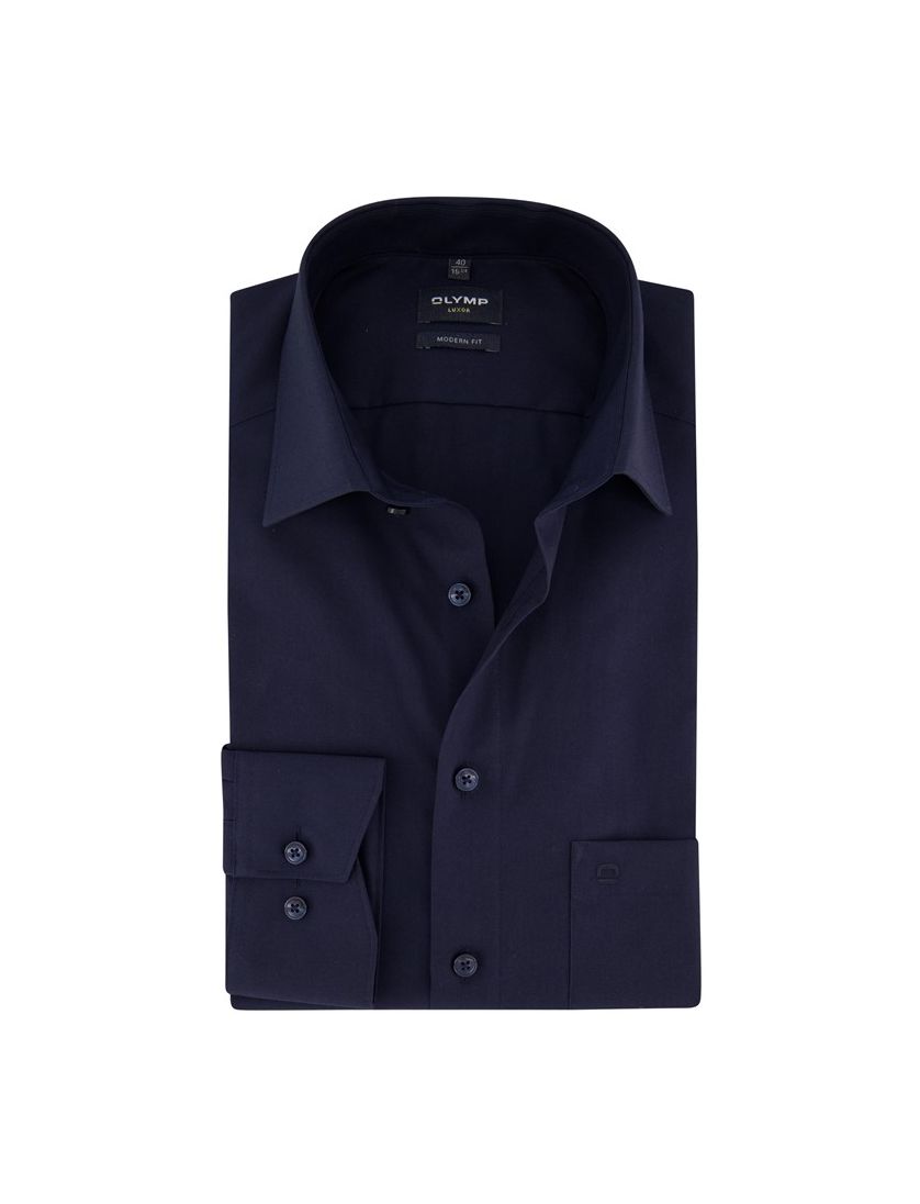 Zakelijk Olymp overhemd normale fit donkerblauw effen