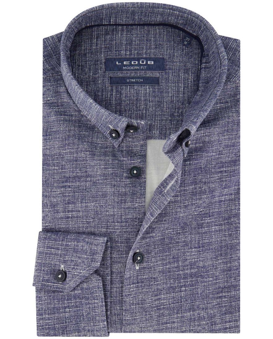 Ledub overhemd modern fit blauw geprint button down