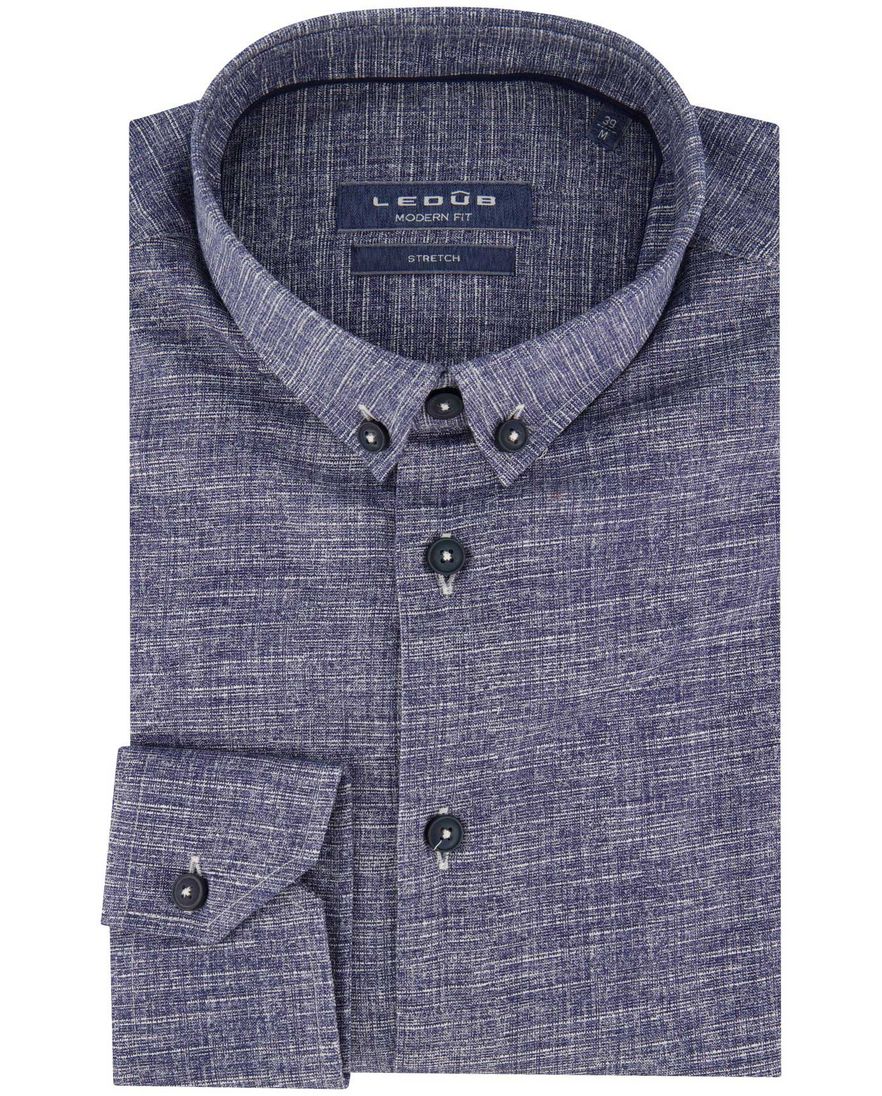 Ledub overhemd modern fit blauw geprint button down