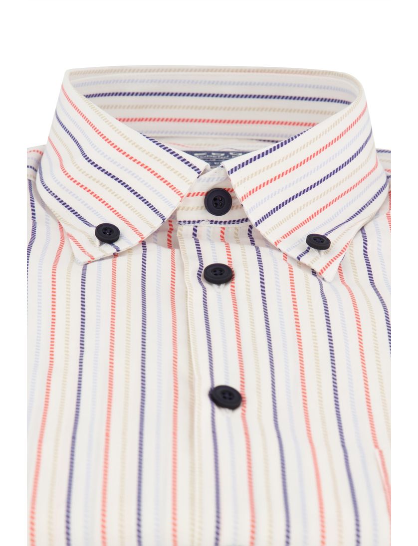 Ledub modern fit overhemd korte mouw wit gestreept katoen