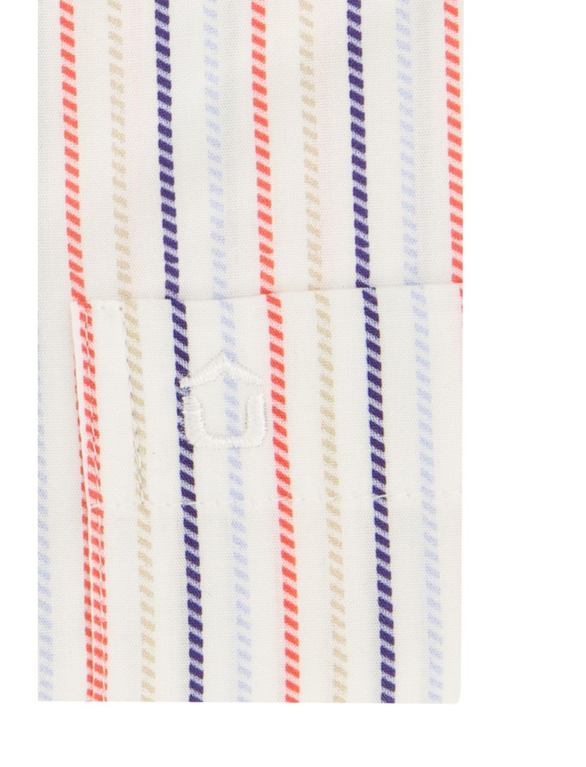 Ledub modern fit overhemd korte mouw wit gestreept katoen